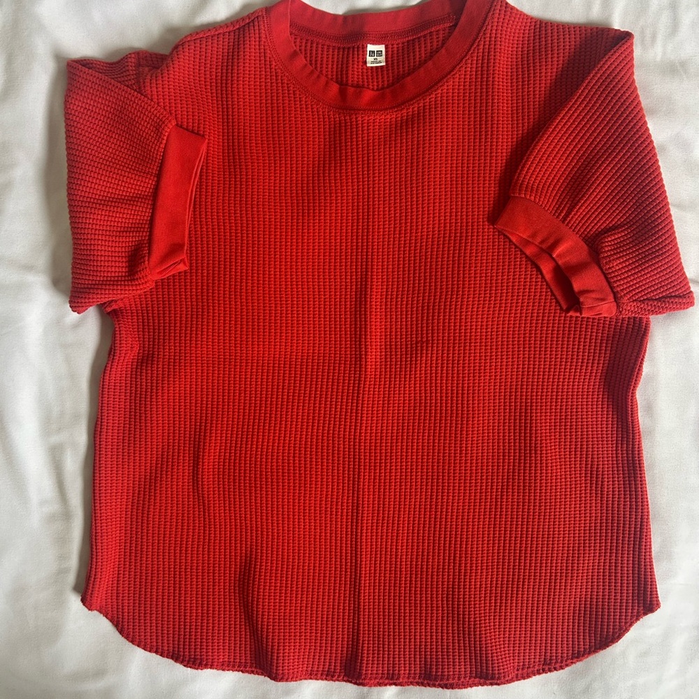 Red-Orange Knit Short Sleeve Top